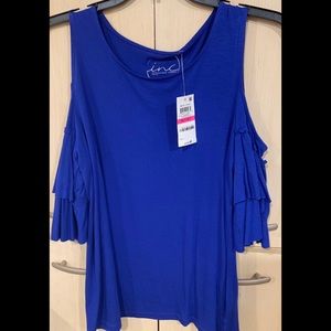 BRAND NEW INC open shoulder petite blue top